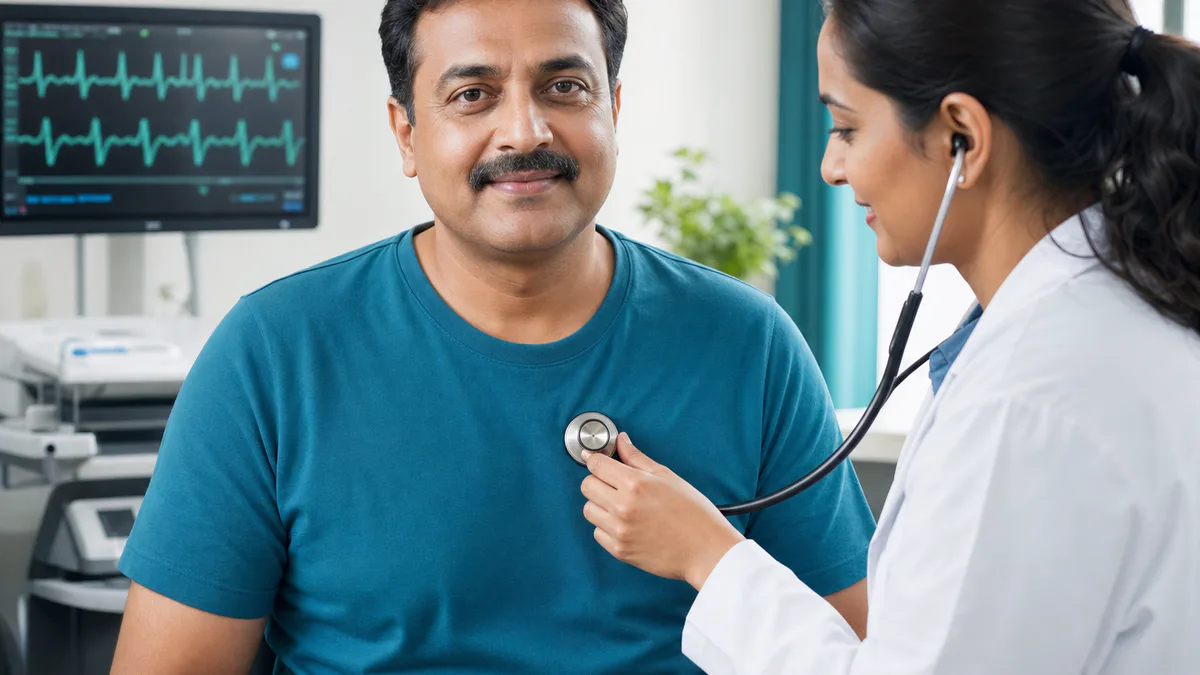 Clinician listening to a patient's heart during a cardiac screening