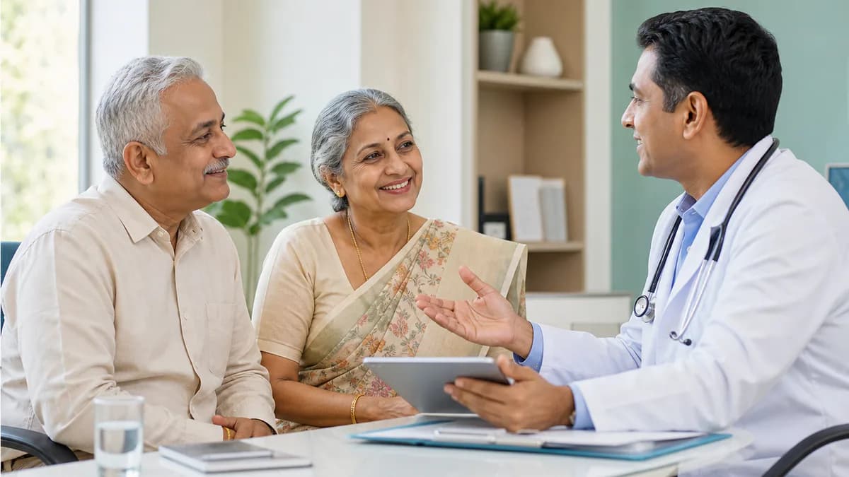 Older couple discussing preventive care with their doctor