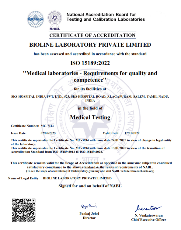 BioLine Lab Salem certificate