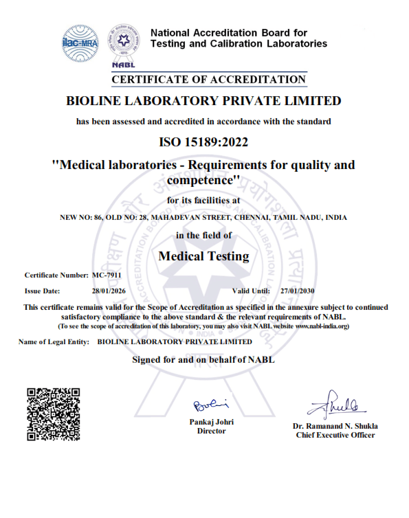 BioLine Lab West Mambalam certificate